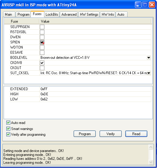 Fuse-Einstellungen fr Magnetbaken-Software W006S003V004