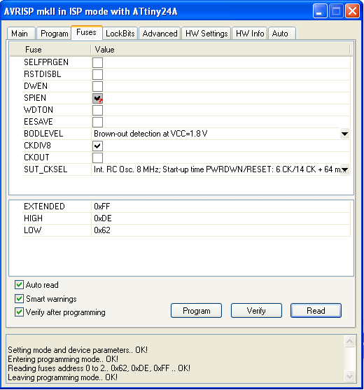 Fuse-Einstellungen f�r Magnetbaken-Software W006S003V004