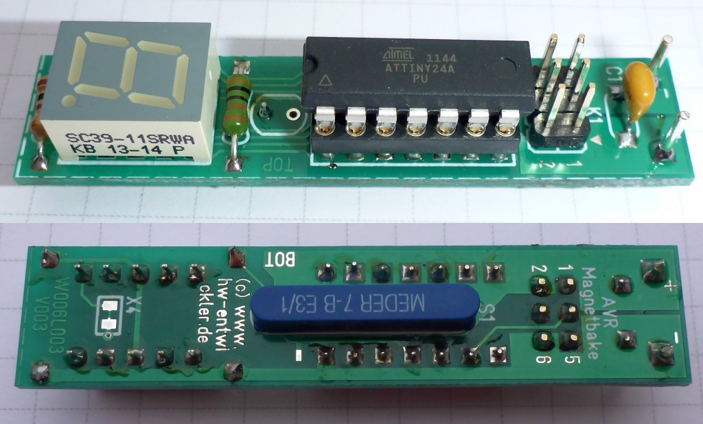 Best�ckte Magnetbaken-Platine mit AtTiny24